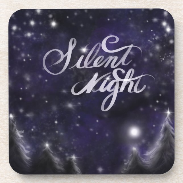 Elegant Holiday snow scene silent night Coaster (Front)