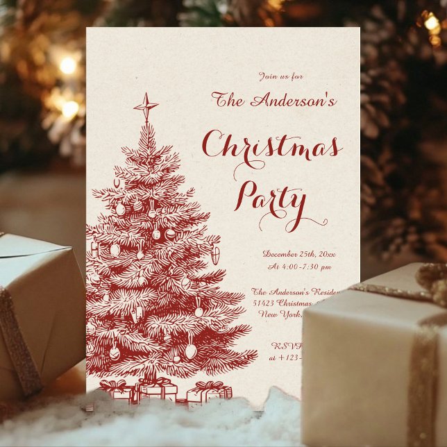 Elegant holiday tree Vintage Christmas Party Invitation (Creator Uploaded)