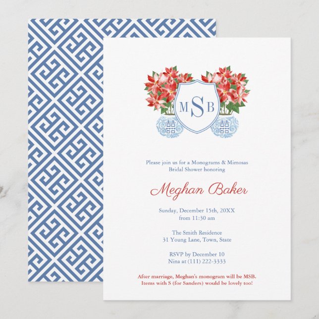 Elegant Holidays Monograms & Mimosas Bridal Shower Invitation (Front/Back)
