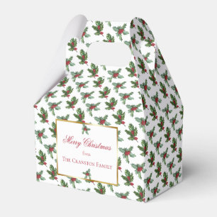 Elegant Holly and Berries Christmas Holiday  Favor Box