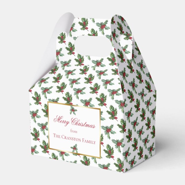 Elegant Holly and Berries Christmas Holiday  Favor Box (Front Side)