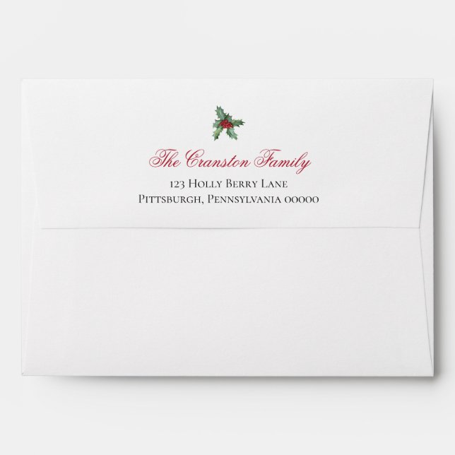 Elegant Holly and Berries Pattern Return Address Envelope (Back (Top Flap))