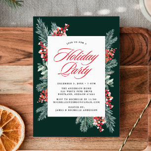 Elegant Holly and Evergreen Holiday Party Invitation