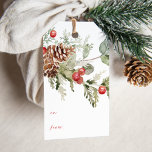 Elegant Holly Berries and Pine Cones Holiday Gift Tags<br><div class="desc">Rustic and elegant holiday gift tags featuring painted red holly berries and pinecones with lush green leaves. The holly berry gift tags provide space to write-in your to and from names.</div>