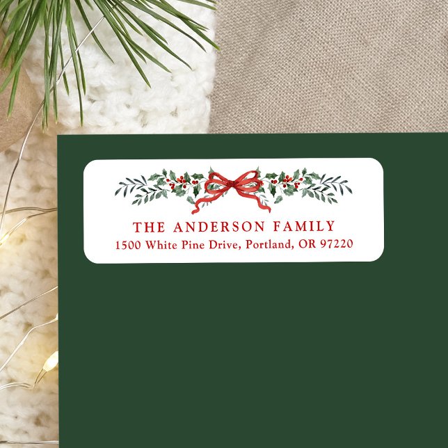 Elegant Holly Berries Bow Noël Adresse de retour (Créateur téléchargé)
