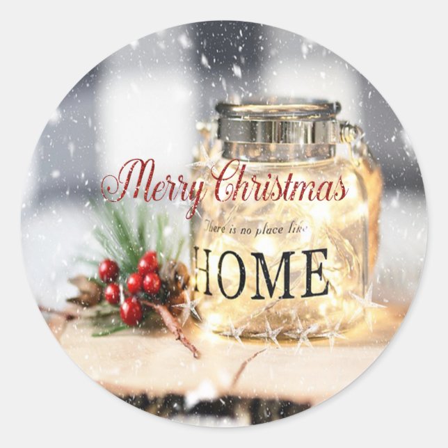 Elegant Holly Berries,Branches,Candle Holiday Classic Round Sticker (Front)