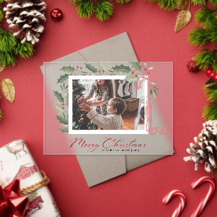 Elegant Holly Berries Family Photo Christmas Card Acrylic Invitations