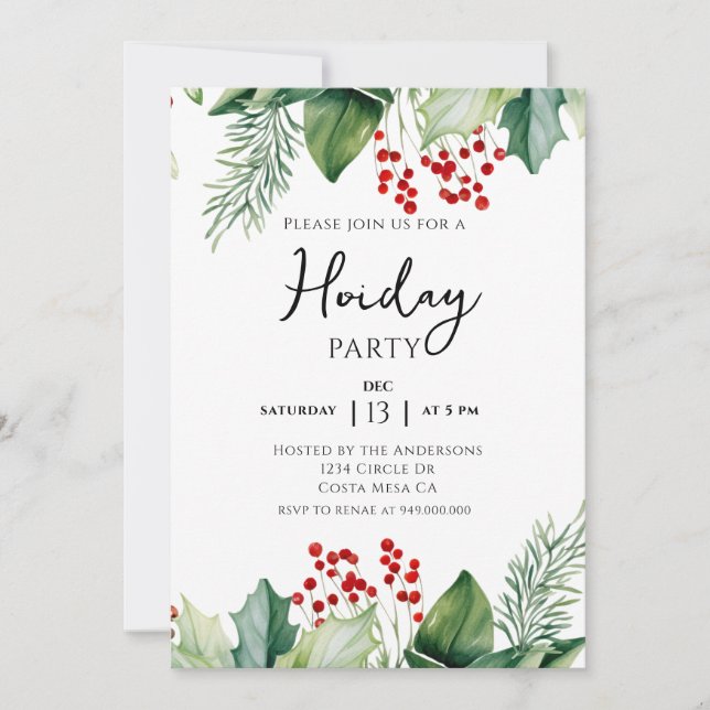 Elegant Holly Berries Fête Invitation (Devant)