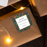 Elegant Holly Berries Foliage Merry Christmas Square Sticker<br><div class="desc">Add a festive touch to your gifts and cards with our Winter Foliage Sticker. Featuring holly berries,  a faux gold border,  and "Merry Christmas" in serif typography with your family name in handwritten script,  it's perfect for adding a decorative flair.</div>