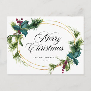 Elegant Holly Berry Christmas Greeting Holiday Postcard