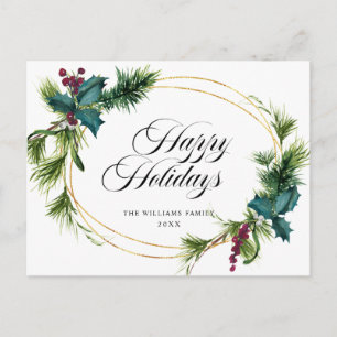 Elegant Holly Berry Christmas Greeting Holiday Postcard