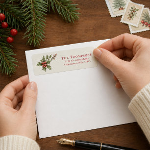 Elegant Holly Berry Christmas Return Address Label