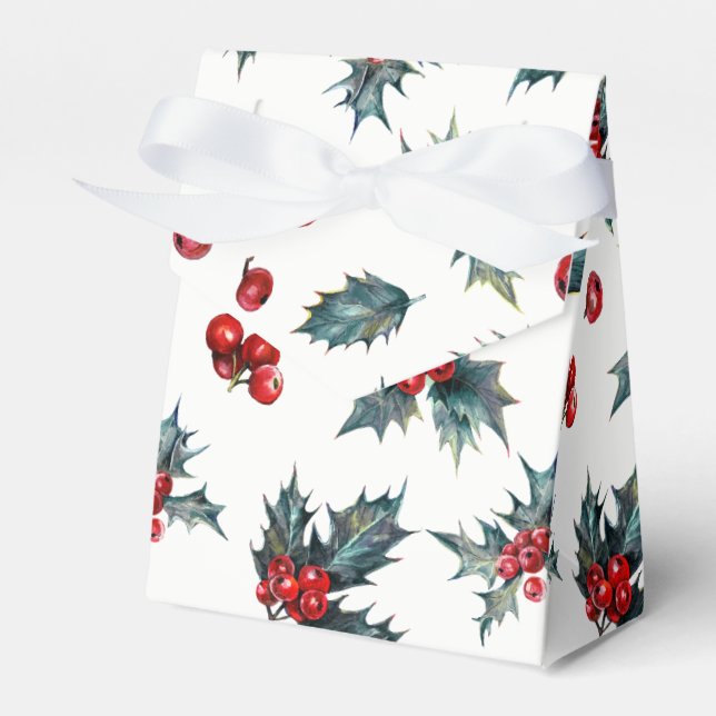 Elegant Holly Berry Holiday Christmas Rustic Favou Favor Box (Front Side)