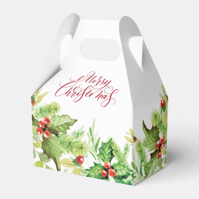 Elegant Holly Berry Merry Christmas Holiday Favour Favor Box (Front Side)