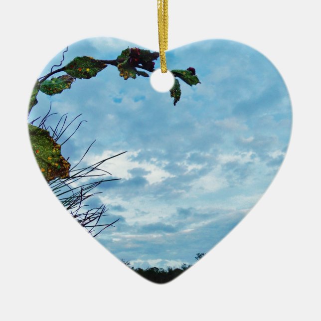 Elegant Holly Christmas,  blue sky Ceramic Ornament (Front)