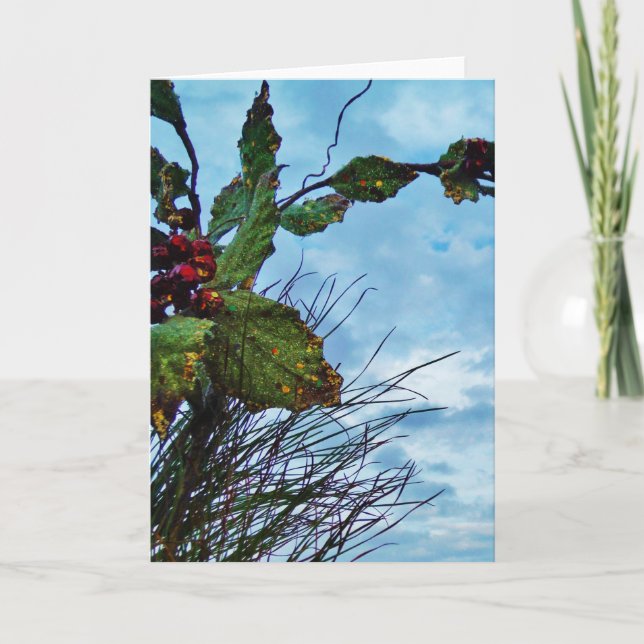 Elegant Holly Christmas,  blue sky Holiday Card (Front)