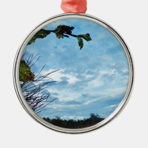 Elegant Holly Christmas,  blue sky Metal Ornament