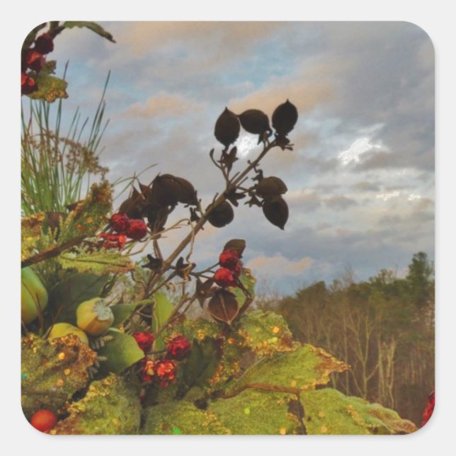 Elegant Holly Christmas, Square Sticker (Front)