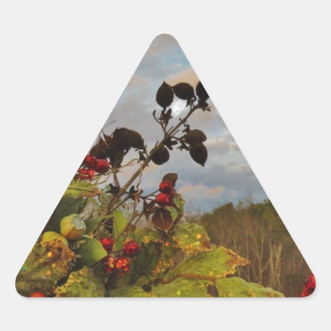 Elegant Holly Christmas, Triangle Sticker (Front)