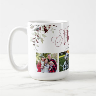 Elegant Holly Family Photo Christmas Coffee Mug