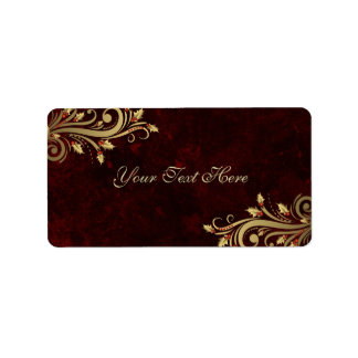 Elegant Holly Flourish Red Christmas Address Label
