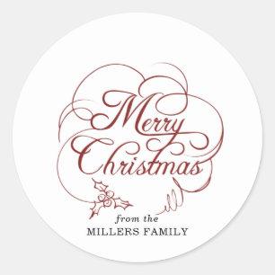 Elegant Holly Merry Christmas Classic Round Sticker