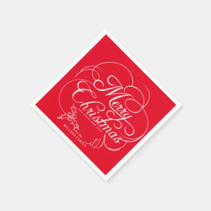 Elegant Holly Merry Christmas Red Napkin
