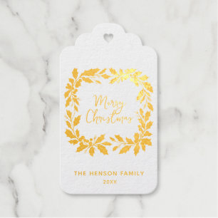 Elegant Holly Wreath Merry Christmas  Gift Tags