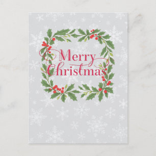 Elegant Holly Wreath Merry Christmas  Holiday Postcard