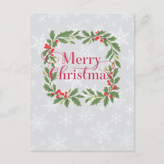 Elegant Holly Wreath Merry Christmas  Holiday Postcard (Front)
