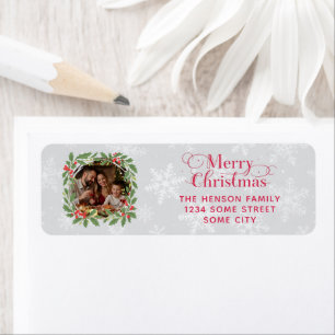 Elegant Holly Wreath Merry Christmas Photo Address