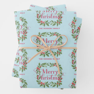 Elegant Holly Wreath Merry Christmas Wrapping Paper Sheet