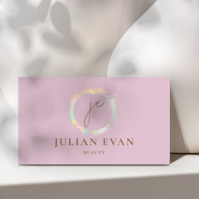 Élégant Holographe Monogramme Carte de visite rose (Créateur téléchargé)
