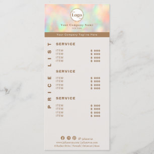Elegant Holographic Beautician Price List Service Menu