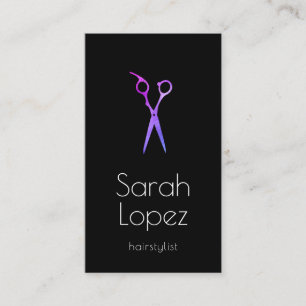 Elegant holographic & black scissors hairstylist   business card