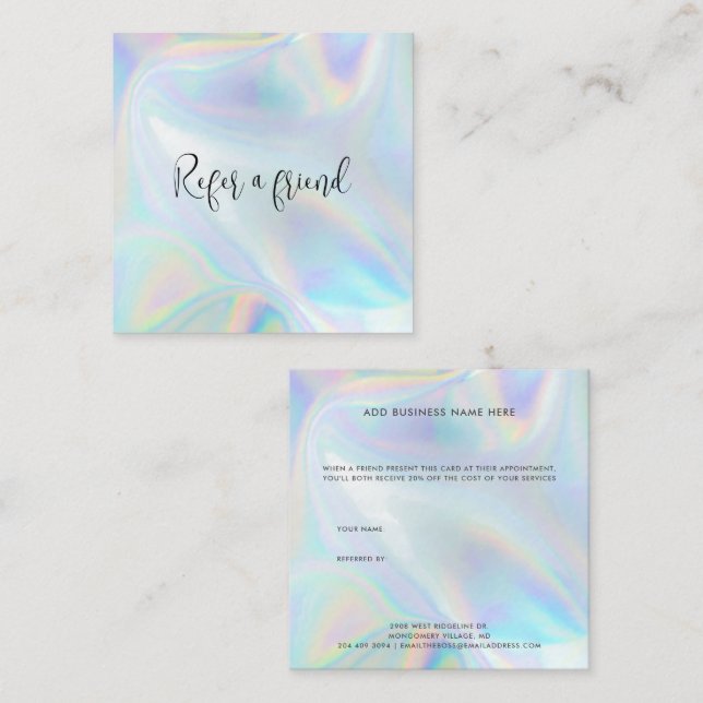 Elegant Holographic Business Script Referral Card (Front/Back)