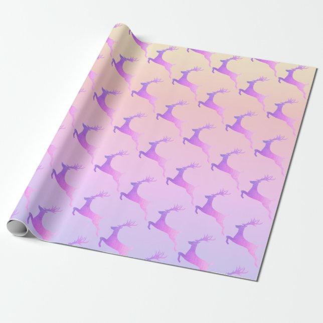 Elegant Holographic Christmas Reindeer Pattern Wrapping Paper (Unrolled)