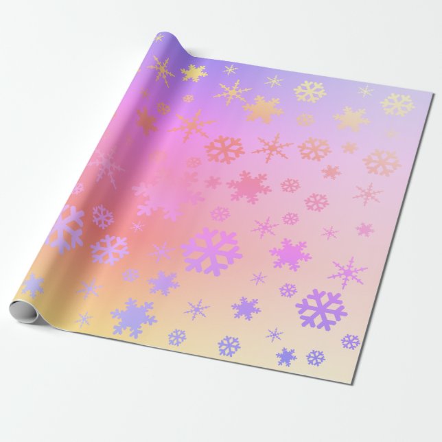 Elegant Holographic Christmas Snowflake Pattern Wrapping Paper (Unrolled)