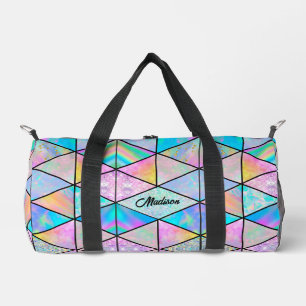 Elegant holographic colourful geometric  duffle bag