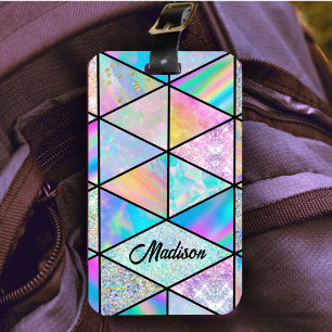 Elegant holographic colourful sketchbook luggage tag