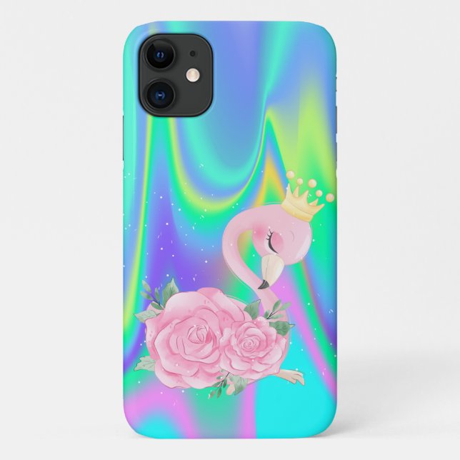 Elegant Holographic Cute Baby Flamingo Case-Mate iPhone Case (Back)