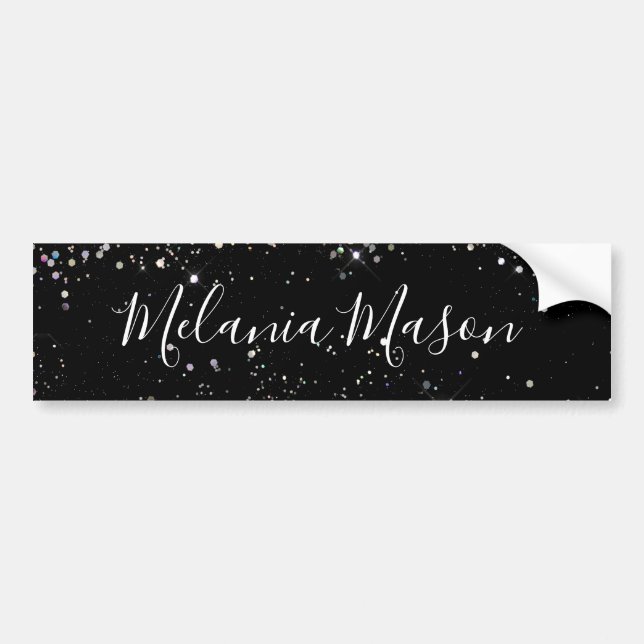 Elegant Holographic Glitter Black Business Bumper Sticker (Front)