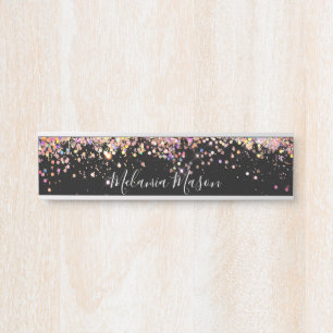 Elegant Holographic Glitter Black Door Sign