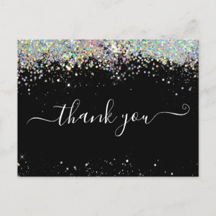 Elegant Holographic Glitter Black Thank You Card