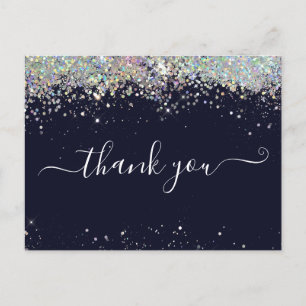 Elegant Holographic Glitter Blue Thank You Card