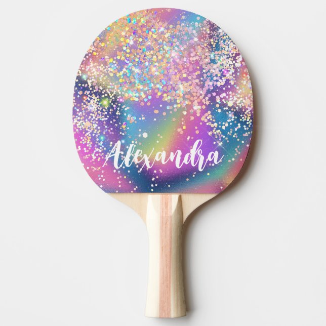Elegant Holographic Glitter Colorful Ping Pong Paddle (Front)