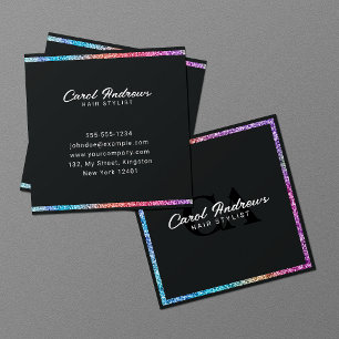 Elegant Holographic Glitter Frame Hair Stylist Square Business Card