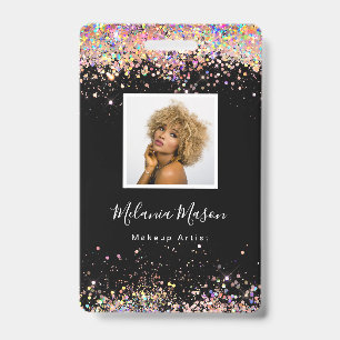 Elegant Holographic Glitter Makeup Artist Black Ba Badge