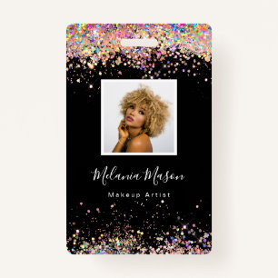 Elegant Holographic Glitter Makeup Artist Black Ba Badge