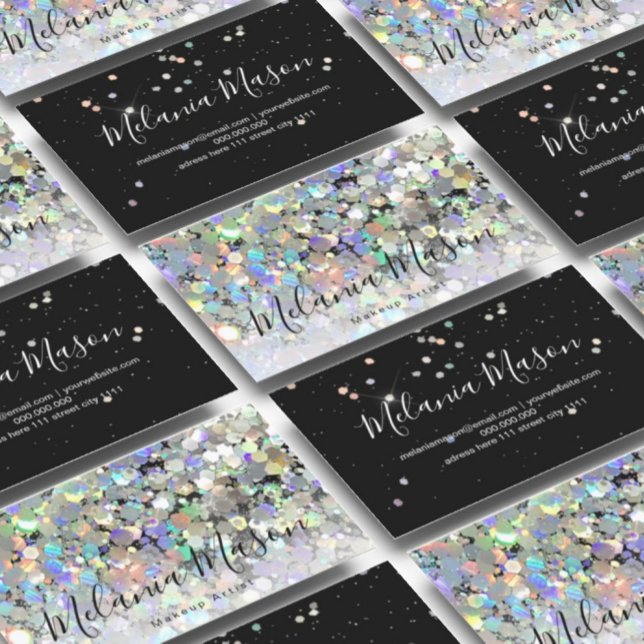 Elegant Holographic Glitter Makeup Artist Black Business Card (Creator Uploaded)